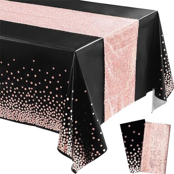 Tablecloth and Sequin Table Runner Set Polka Dots Confetti Table Cover Dining - Picture 7 of 7